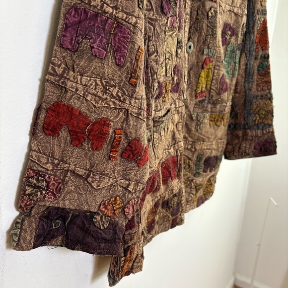 SACRED THREADS Cotton Embroidered Jacket Boho Artsy Animals Elephants Giraffes M - Picture 12 of 16